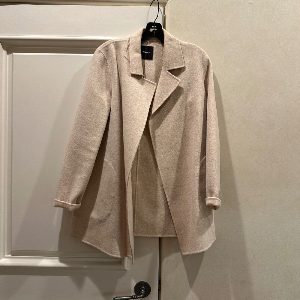 THEORY cream colored felt coat.  Size Small